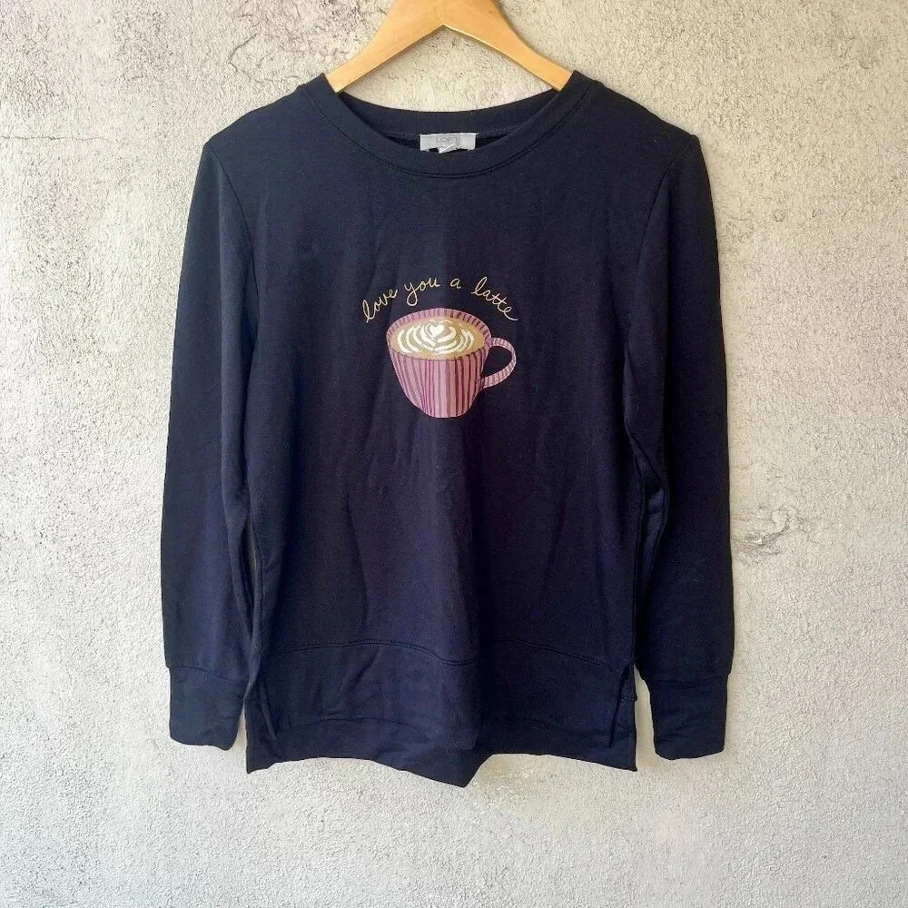 Loft Love You Latte Black Lounge Sweatshirt XS